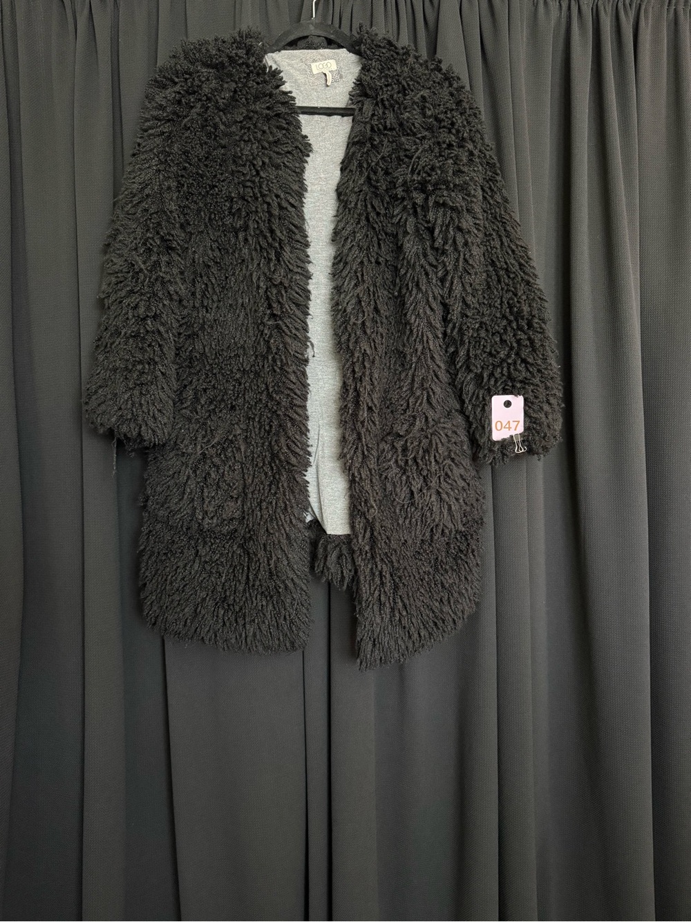 Plush Black Faux Shearling Open-Front Coat by